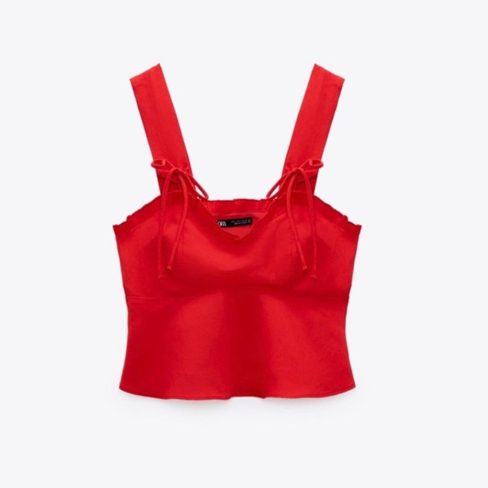 NWOT Zara Linen Strappy Tied Crop Top Red Size Large